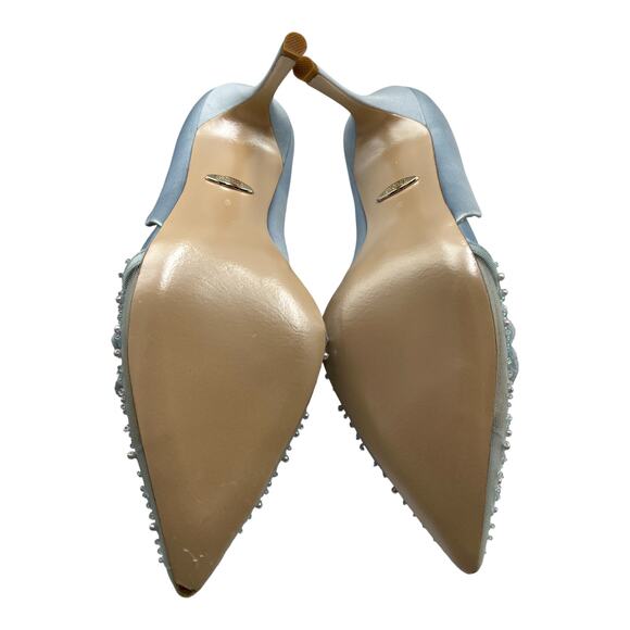Badgley Mischka Satin Flower Mesh Beaded Embellished d'Orsay Pumps Light Blue 6 - Picture 7 of 9
